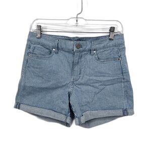 WHBM Blue White Striped Denim Conductor Shorts Roll Cuff Coastal‎ Classic Size 4